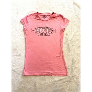Rockware AC/DC Pink Graphic Tee Cant Stop Rock N Roll Womens Medium M Tee